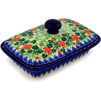 Polish Pottery Butter Dish 7&quot; Rosie Day UNIKAT