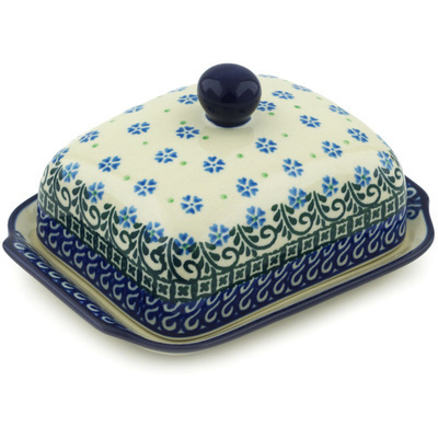 Polish Pottery Butter Dish 7&quot; Royal Clover Flower