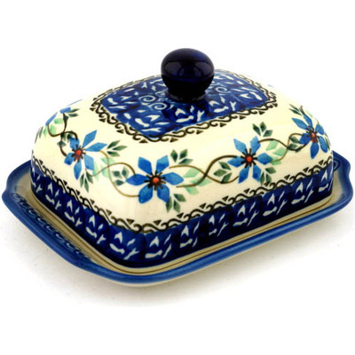 Polish Pottery Butter Dish 7&quot; Shady Spring