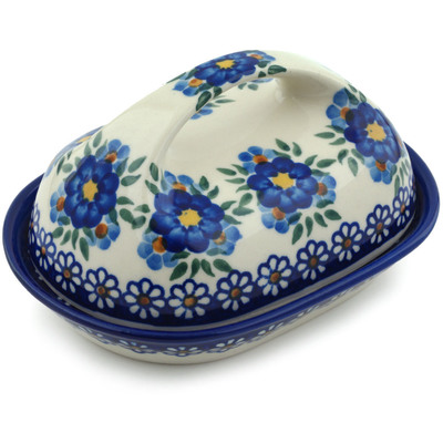 Polish Pottery Butter Dish 7&quot; Skyflower Elegance