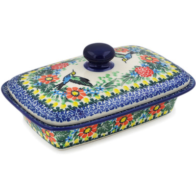 Polish Pottery Butter Dish 7&quot; Solo Hummingbird UNIKAT