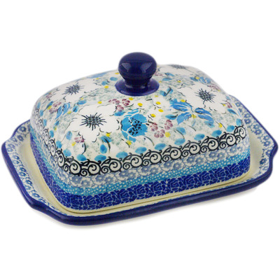 Polish Pottery Butter Dish 7&quot; Solstice Bloom UNIKAT