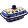Polish Pottery Butter Dish 7&quot; Spring Flowers UNIKAT