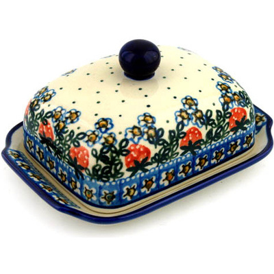 Polish Pottery Butter Dish 7&quot; Strawberry Fever
