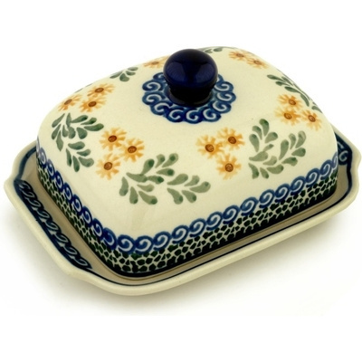 Polish Pottery Butter Dish 7&quot; Summer Day
