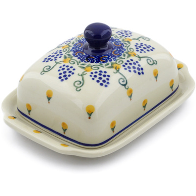 Polish Pottery Butter Dish 7&quot; Summer Grapes