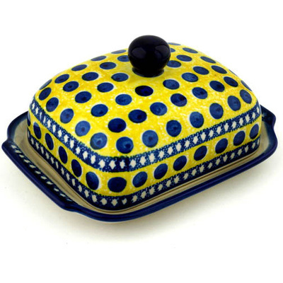 Polish Pottery Butter Dish 7&quot; Sunshine And Dots