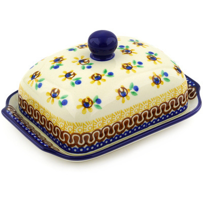 Polish Pottery Butter Dish 7&quot; Sunshine Kiss
