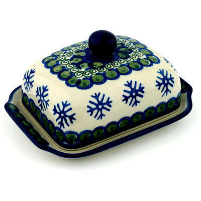 Polish Pottery Butter Dish 7&quot; Sweet Pea Snowflake