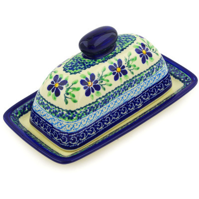 Polish Pottery Butter Dish 7&quot; Sweet Violet