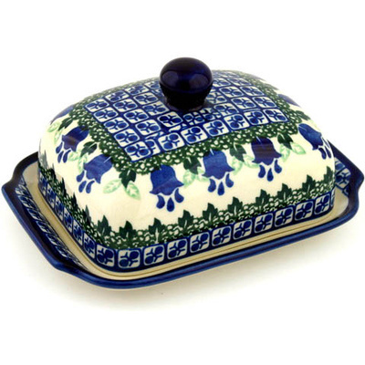 Polish Pottery Butter Dish 7&quot; Texas Bluebell