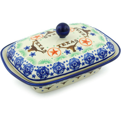 Polish Pottery Butter Dish 7&quot; Texas State