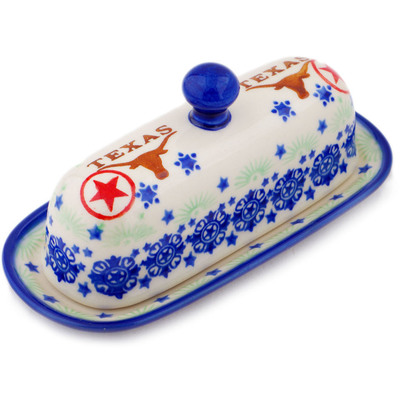 Polish Pottery Butter Dish 7&quot; Texas State
