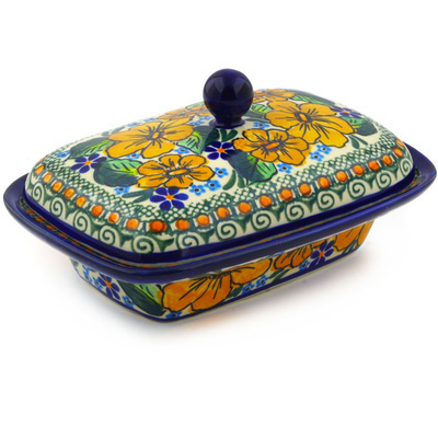 Polish Pottery Butter Dish 7&quot; UNIKAT