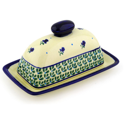 Polish Pottery Butter Dish 7&quot; Violet Tulips
