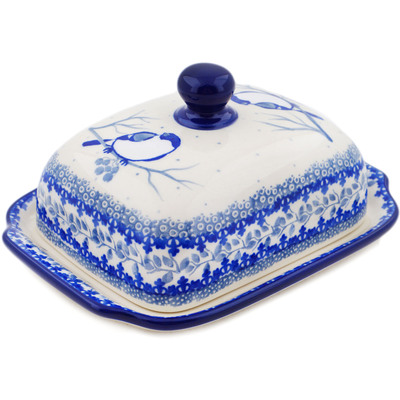 Polish Pottery Butter Dish 7&quot; Waiting Birds UNIKAT
