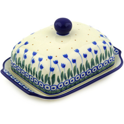 Polish Pottery Butter Dish 7&quot; Water Tulip