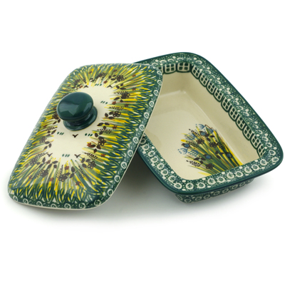 Polish Pottery Butter Dish 7&quot; Wetland Reeds UNIKAT