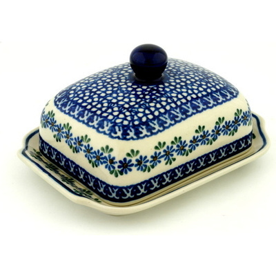 Polish Pottery Butter Dish 7&quot; Wildflower Garland