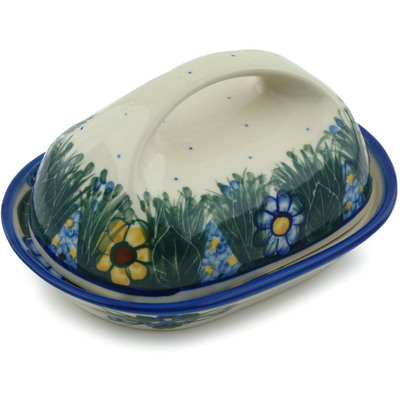 Polish Pottery Butter Dish 7&quot; Wildflower Meadow