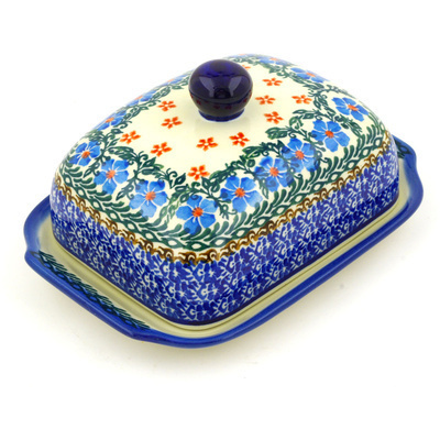 Polish Pottery Butter Dish 7&quot; Winter Delight
