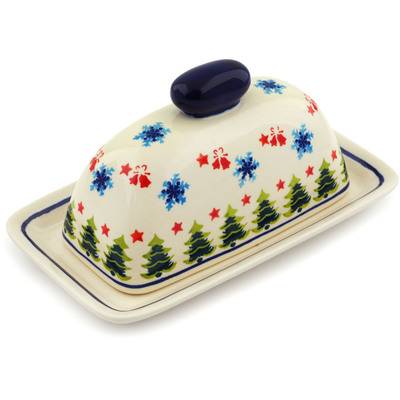 Polish Pottery Butter Dish 7&quot; Winter Land