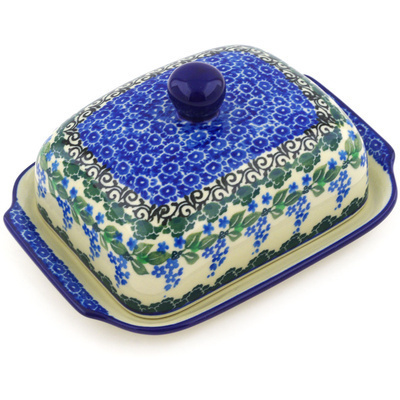 Polish Pottery Butter Dish 7&quot; Wisteria
