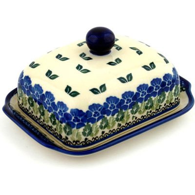 Polish Pottery Butter Dish 7&quot; Wondering Leaves