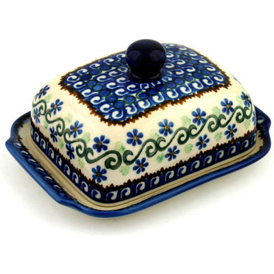 Polish Pottery Butter Dish 7&quot; Woven Pansies