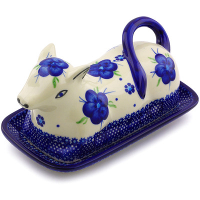 Polish Pottery Butter Dish 8&quot; Bleu-belle Fleur