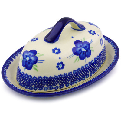 Polish Pottery Butter Dish 8&quot; Bleu-belle Fleur