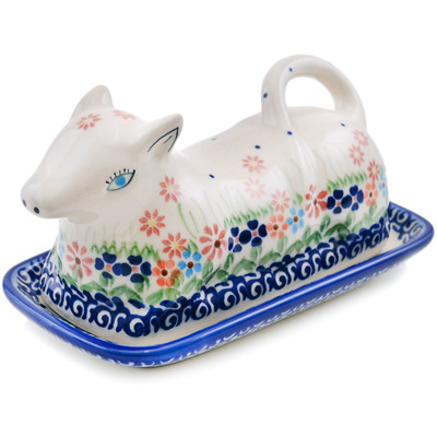 Polish Pottery Butter Dish 8&quot; Blissful Daisy