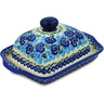 Polish Pottery Butter Dish 8&quot; Blue Kiss Blooms
