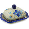 Polish Pottery Butter Dish 8&quot; Blue Pansy