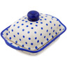 Polish Pottery Butter Dish 8&quot; Blue Polka Dot