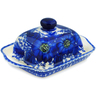 Polish Pottery Butter Dish 8&quot; Blue Poppy Dream UNIKAT