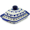Polish Pottery Butter Dish 8&quot; Blue Valentine