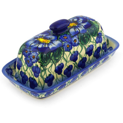 Polish Pottery Butter Dish 8&quot; Blue Violet UNIKAT