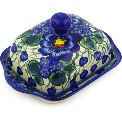 Polish Pottery Butter Dish 8&quot; Blue Violet UNIKAT