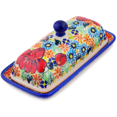 Polish Pottery Butter Dish 8&quot; Bold Poppies UNIKAT