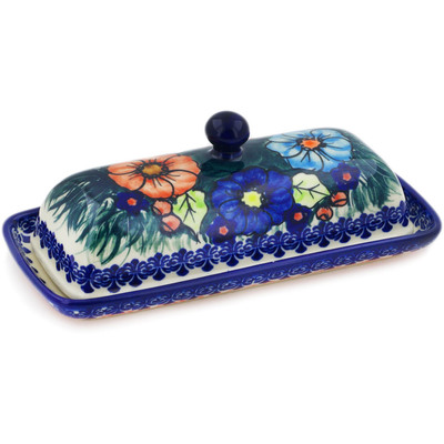 Polish Pottery Butter Dish 8&quot; Butterfly Splendor UNIKAT