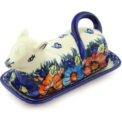 Polish Pottery Butter Dish 8&quot; Butterfly Splendor UNIKAT