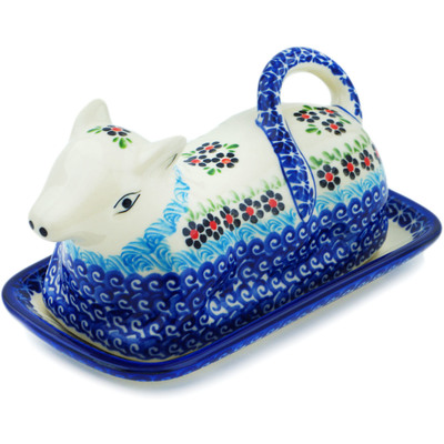 Polish Pottery Butter Dish 8&quot; Cheerful Poppies