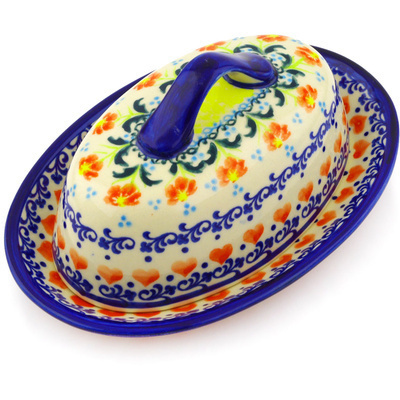 Polish Pottery Butter Dish 8&quot; Circle Of Hearts