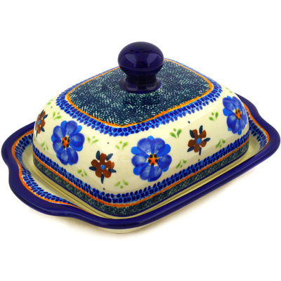 Polish Pottery Butter Dish 8&quot; Circle The Garden UNIKAT