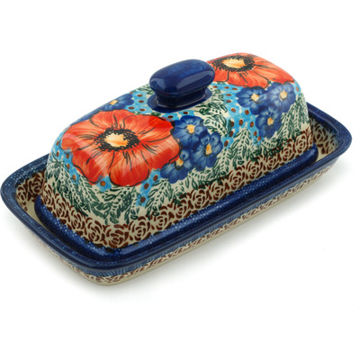 Polish Pottery Butter Dish 8&quot; Dancing Petals UNIKAT