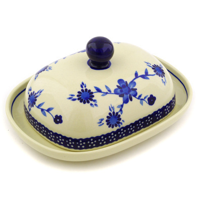 Polish Pottery Butter Dish 8&quot; Delicate Poppy