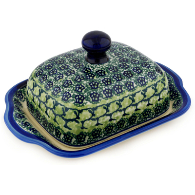 Polish Pottery Butter Dish 8" Emerald Forest