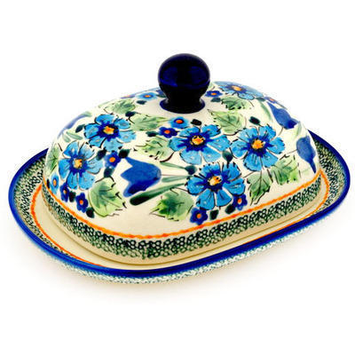 Polish Pottery Butter Dish 8&quot; Evangeline UNIKAT