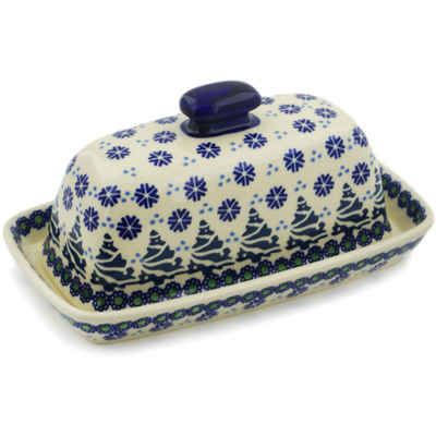 Polish Pottery Butter Dish 8&quot; Falling Snowflakes
